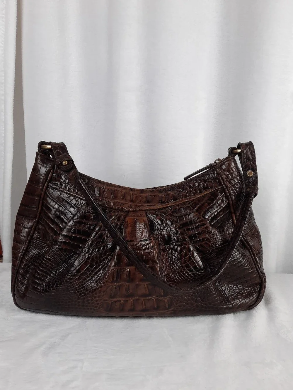 Brahmin Pecan Melbourne Croc-Embossed Hobo Shoulder Bag